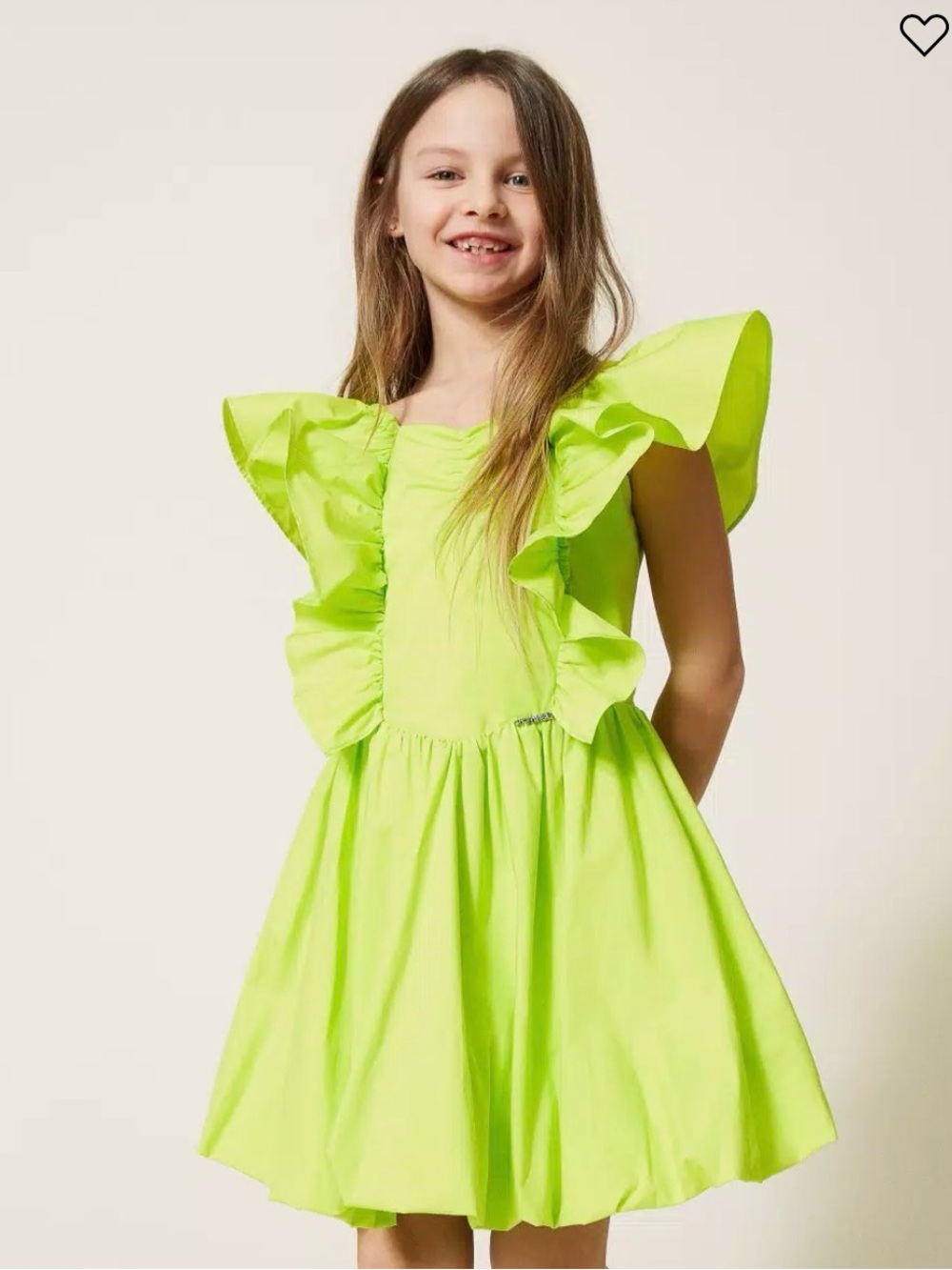 Kids Ruffle Sleeve Dress in Neon Green